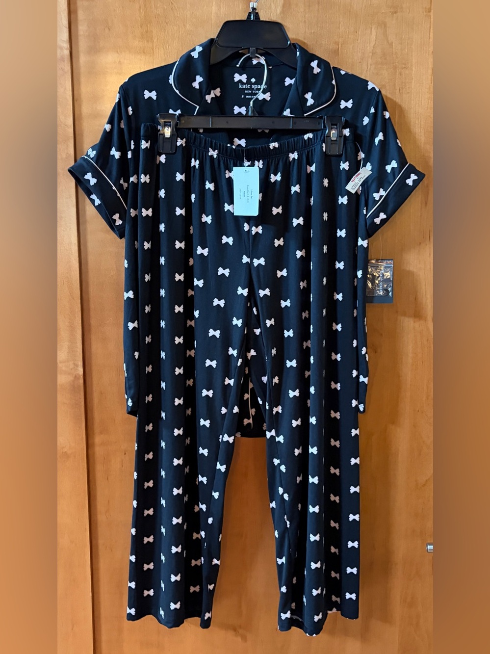 Kate Spade Knit Pajama PJ Lounge Set Small black pink Bow